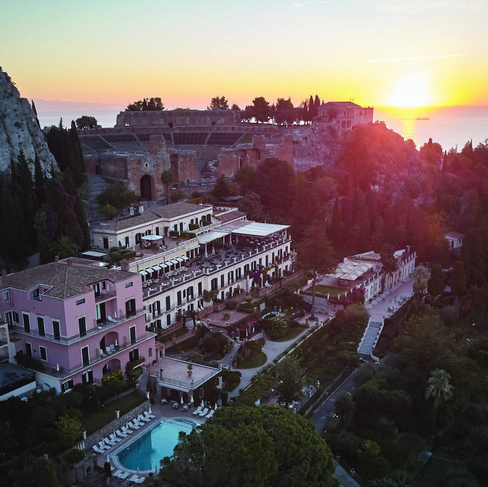 Aerial view of sunset at Belmond Grand Hotel Timeo