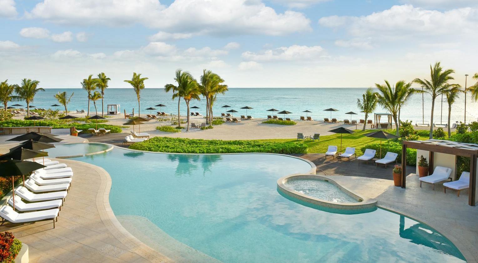 Rosewood Mayakoba's pool area that's set on a powdery beach.