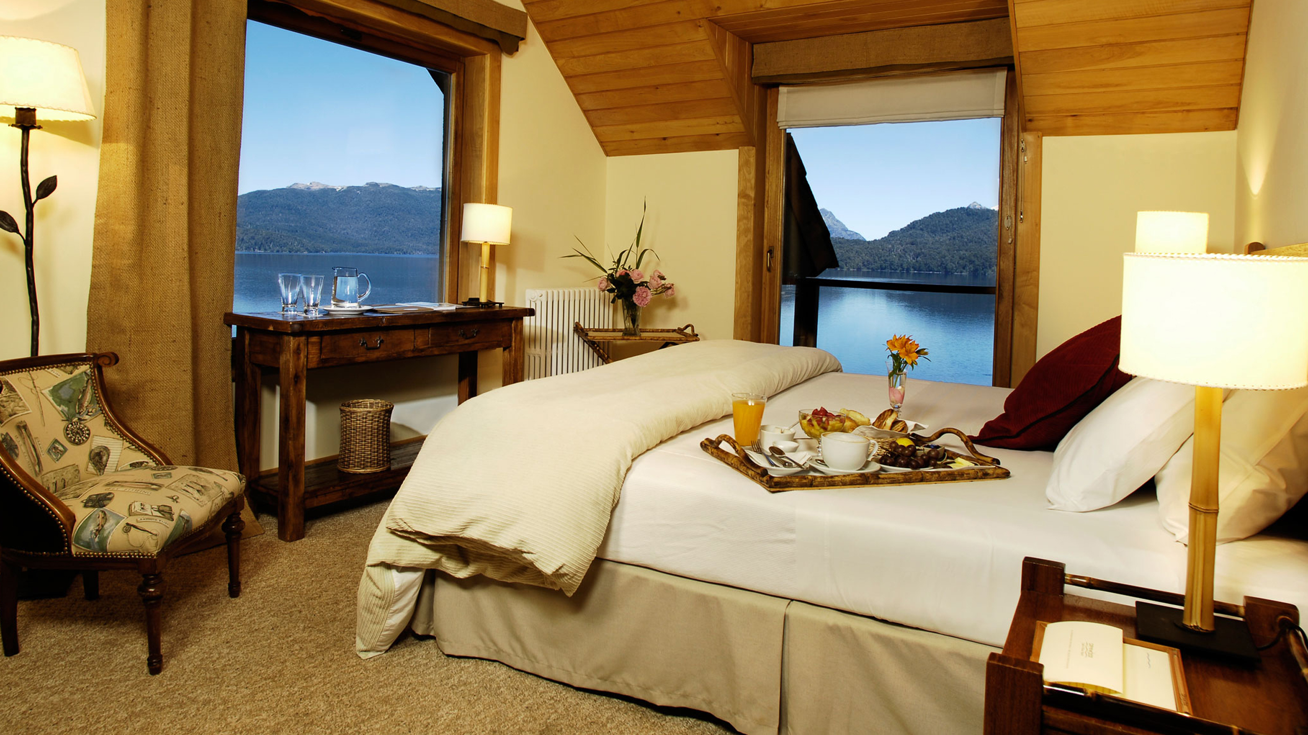 Bedroom interior, Hotel Correntoso, Lake District, Argentina