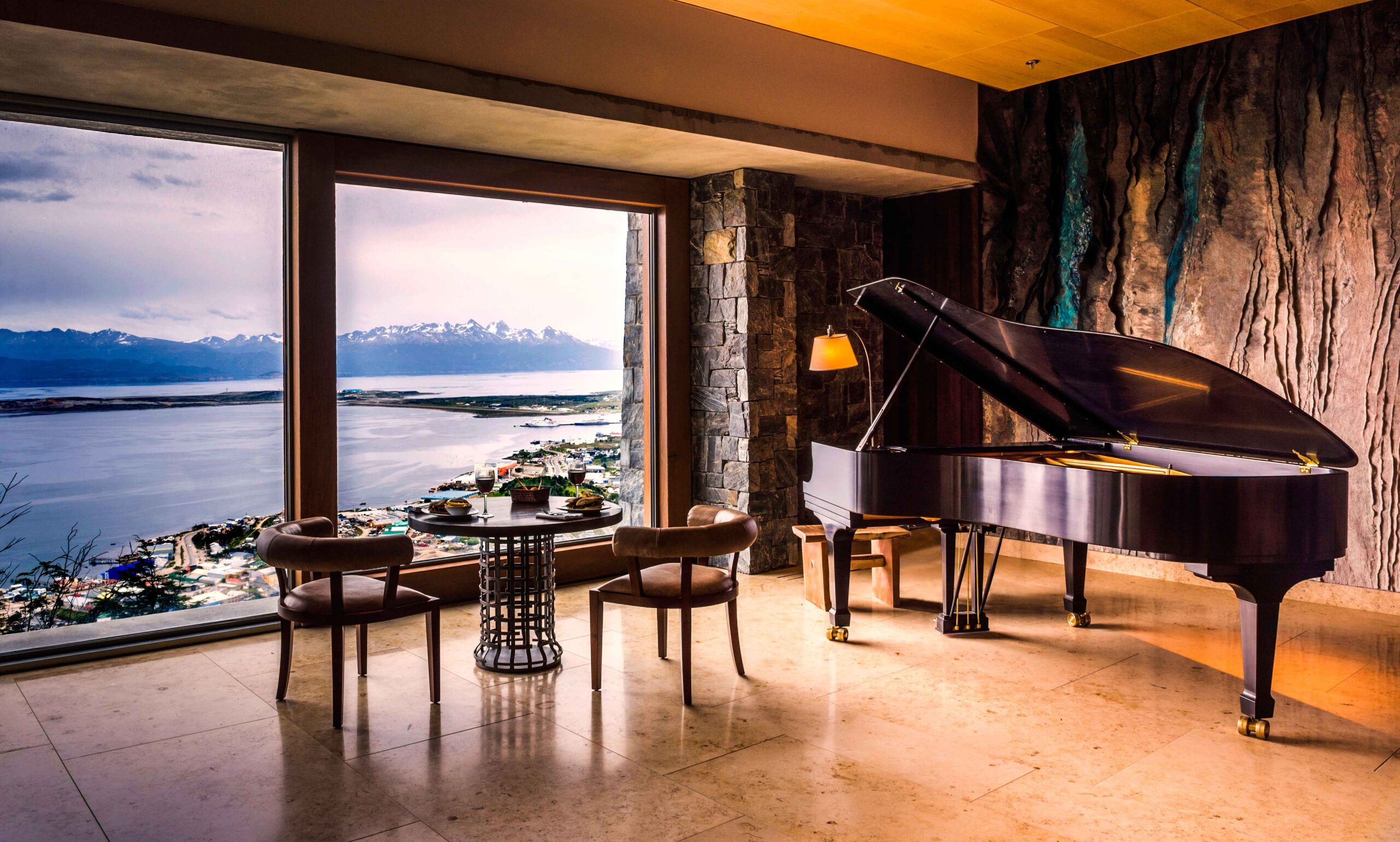 Lobby bar at Hotel Arakur Ushuaia Resort and Spa, Ushuaia, Tierra del Fuego, Patagonia, Argentina