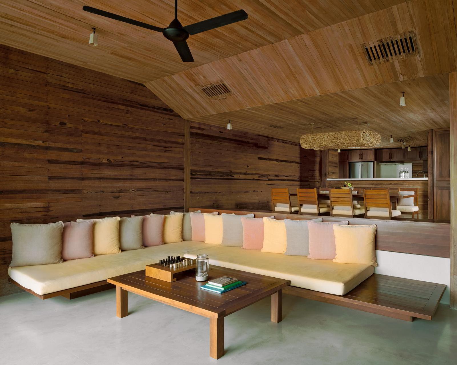 Sitting room in a beachfront two bedroom villa at Six Senses Con Dao