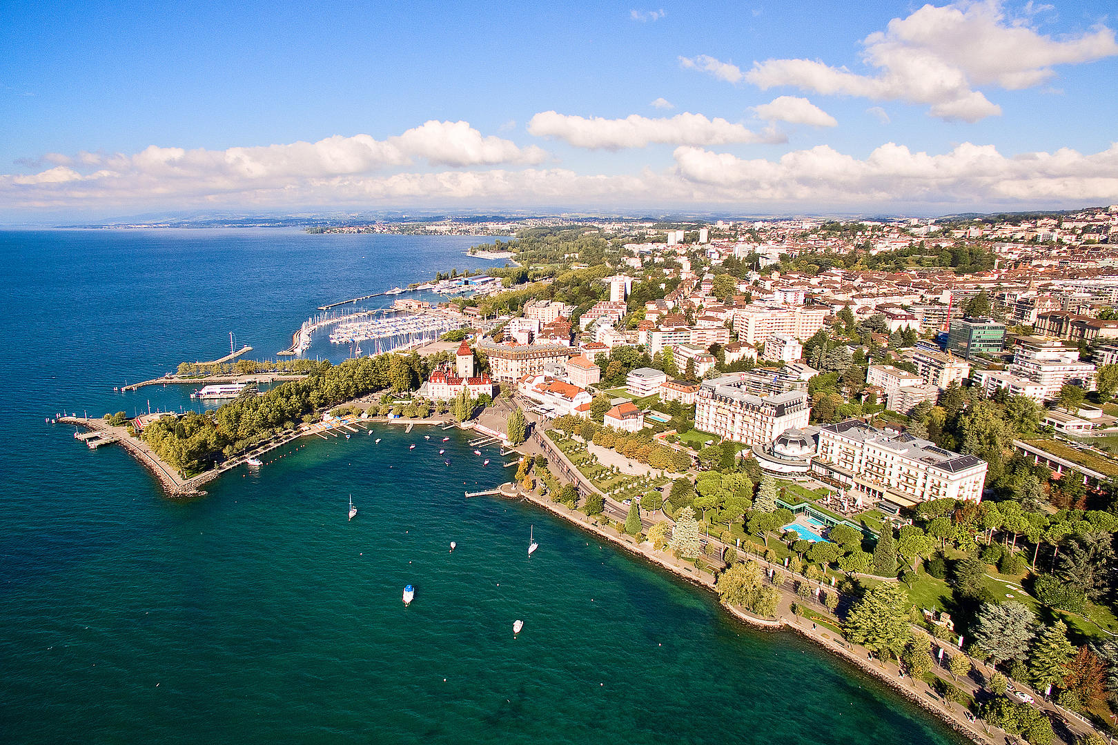 An aerial view of Beau-Rivage Palace, Switzerland