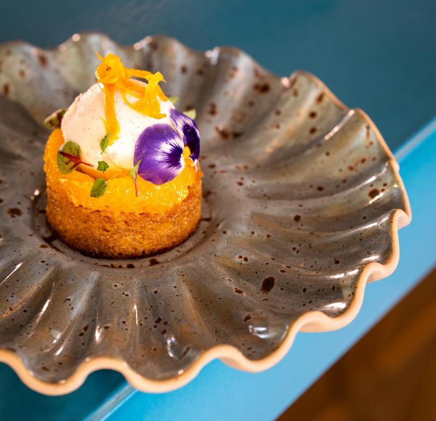 A close-up of a masterfully prepared dessert.