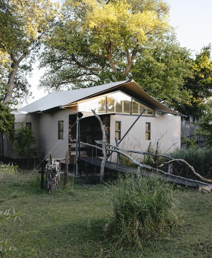 The entrance of a private tented suite at Thorntree River Lodge.