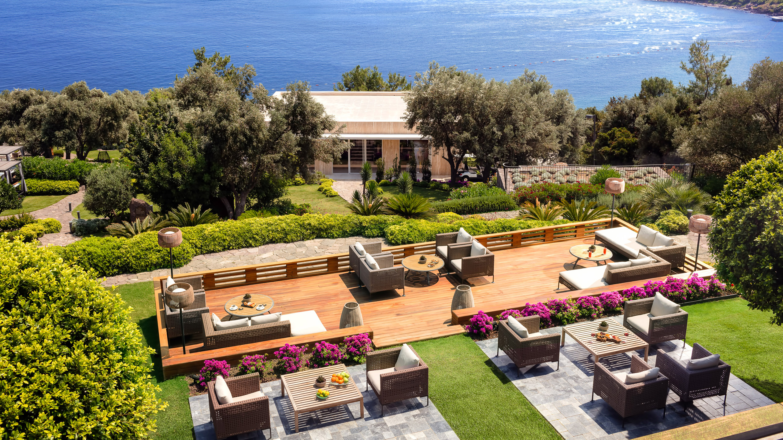 Bar terrace overlooking Paradise Bay