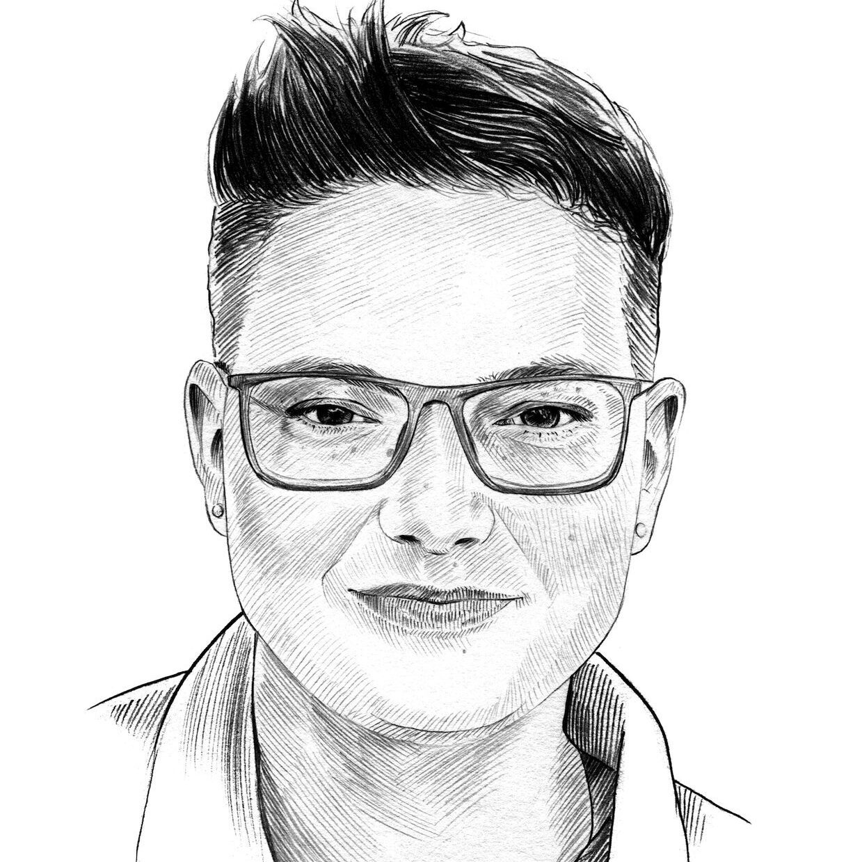 Black and white illustration of Angela Thomas' headshot