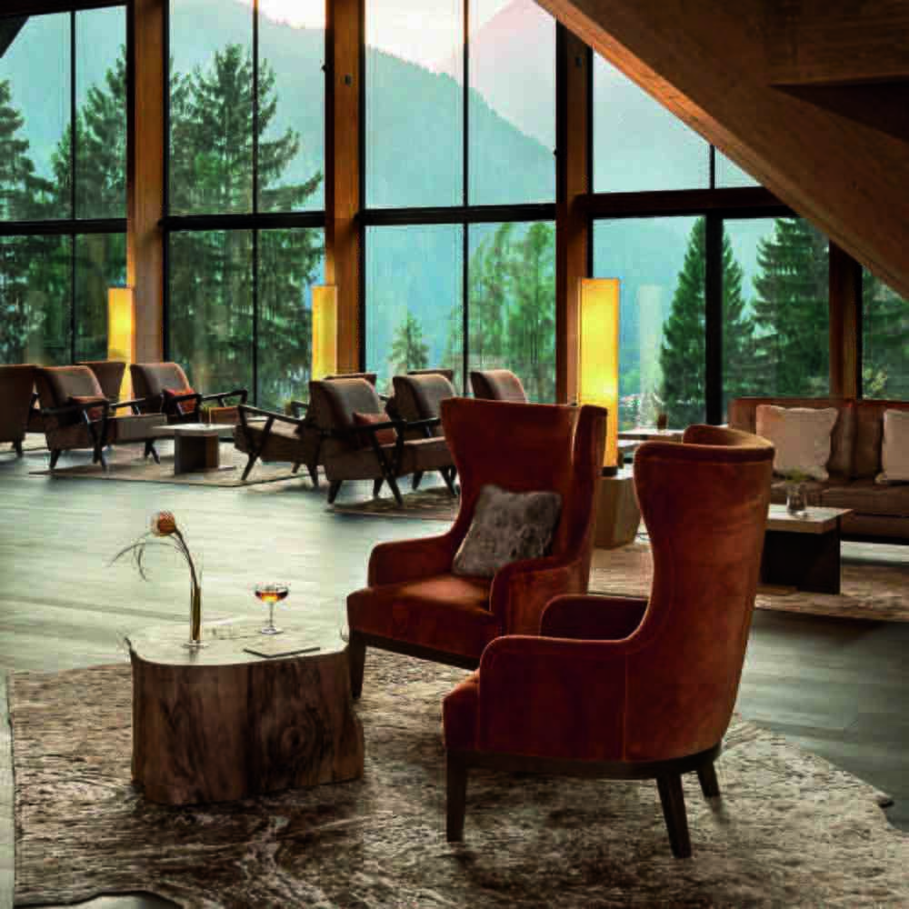 Chairs arranged in the lobby at Lefay Dolomiti