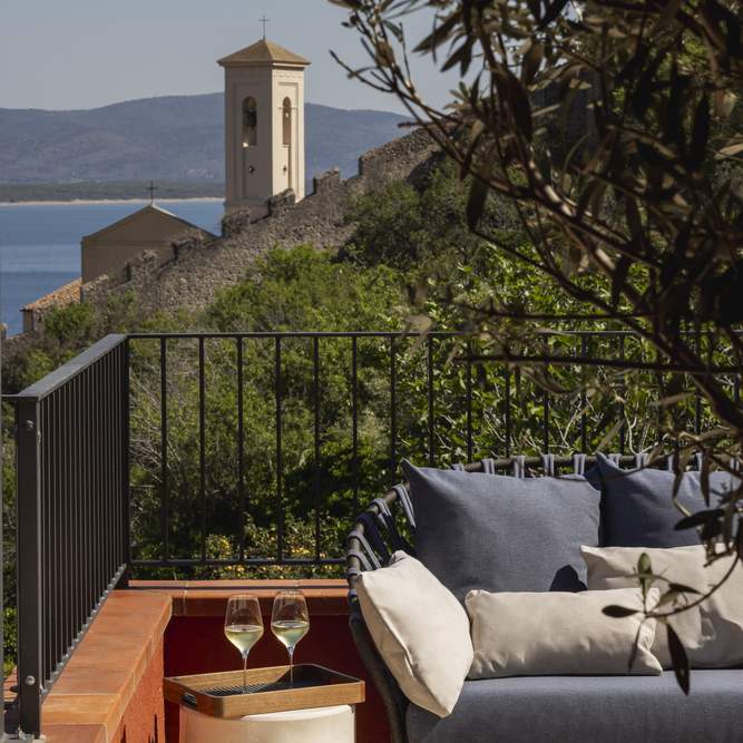A terrace overlooking the sea at La Roqqa.