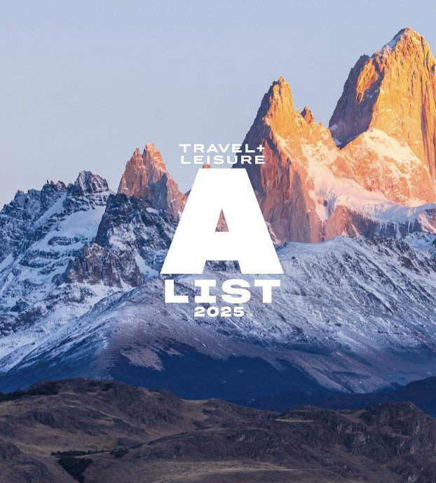 Travel + Leisure A List logo against mountains for the year 2025