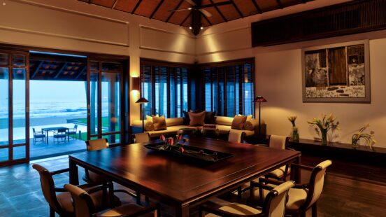 Interior bedroom living room view, The Nam Hai Four Seasons Resort, Hoi An, Vietnam