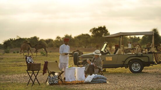 Al fresco dining, The Serai, Jaisalmer, Rural Rajasthan, India