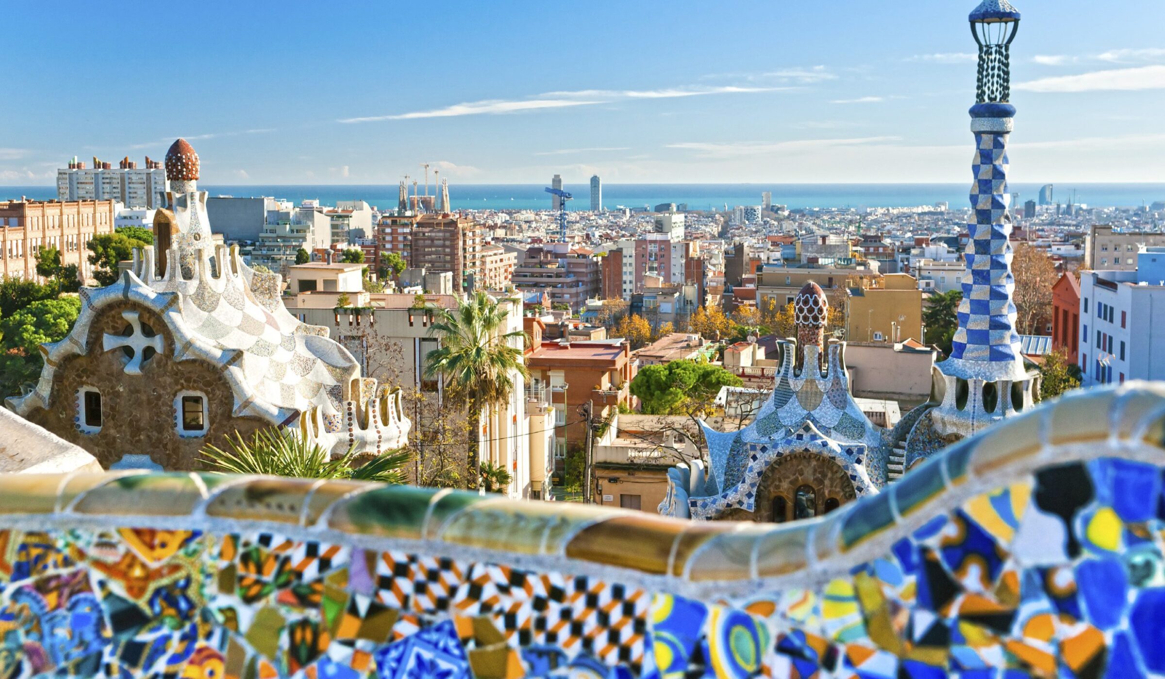 Colourful Gaudi architecture at Park Güell in Barcelona, Spain