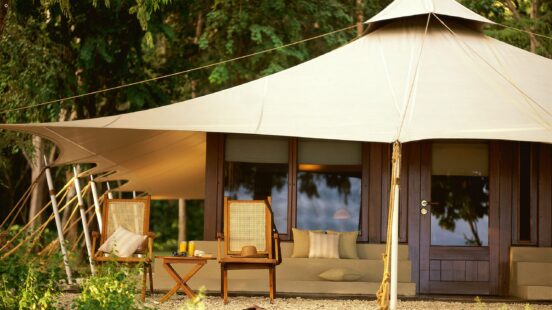 Tent exterior, Amanwana, Moyo Island, Indonesia
