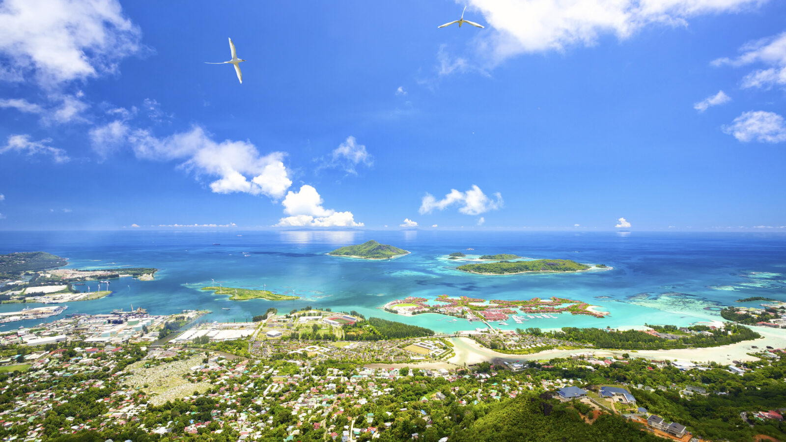 Aerial view of Mahe coastline, Seychelles