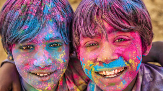 Children enjoying the Holi Festival in Rajasthan, India.