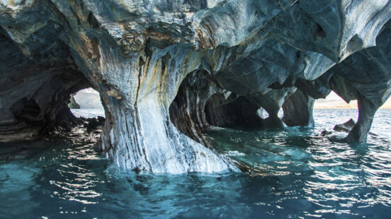 Marmol Cathedral rock formation, Carretera Austral, Highway 7, Aisen, Chile.