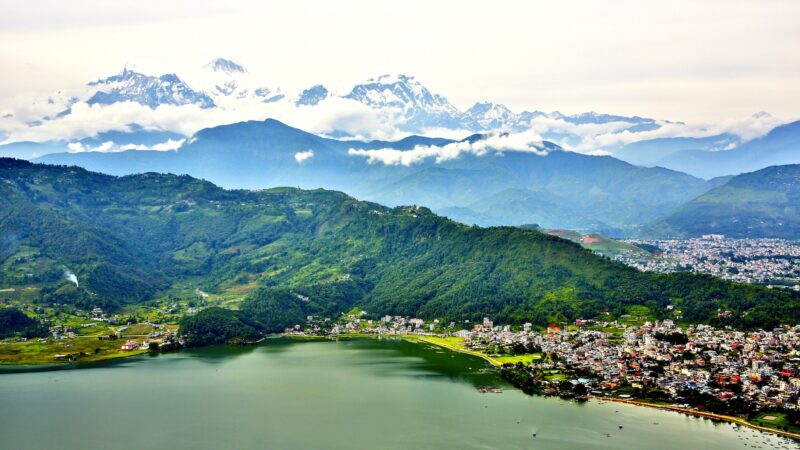 View of Pokhara lake with Annapurna in background, Nepal