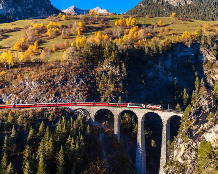 The Glacier Express from Andermatt to St. Moritz