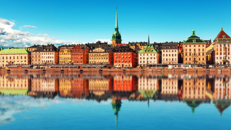 Scenic summer panorama of the Old Town (Gamla Stan) pier architecture in Stockholm, Sweden