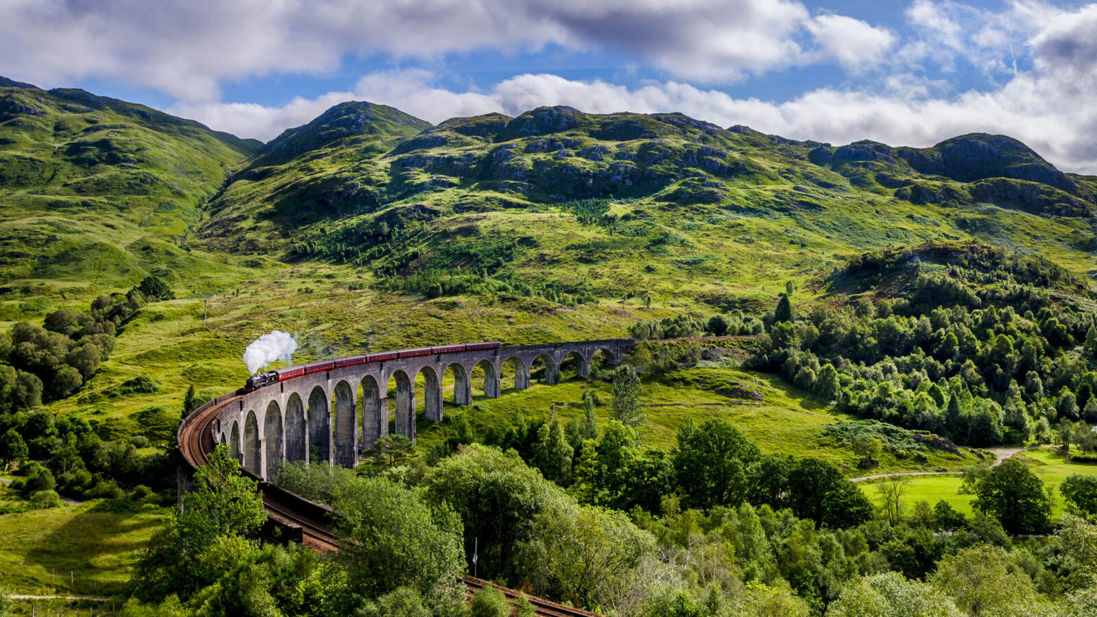 A steam train on the Glenfinnan Viaduct