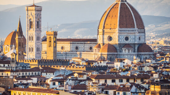 Florencex27;s cathedral and skyline at sunset