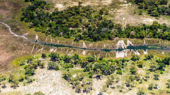 beautiful aerial view of the Okavango Delta (Okavango Grassland), One of the Seven Natural Wonders of Africa, Botswana