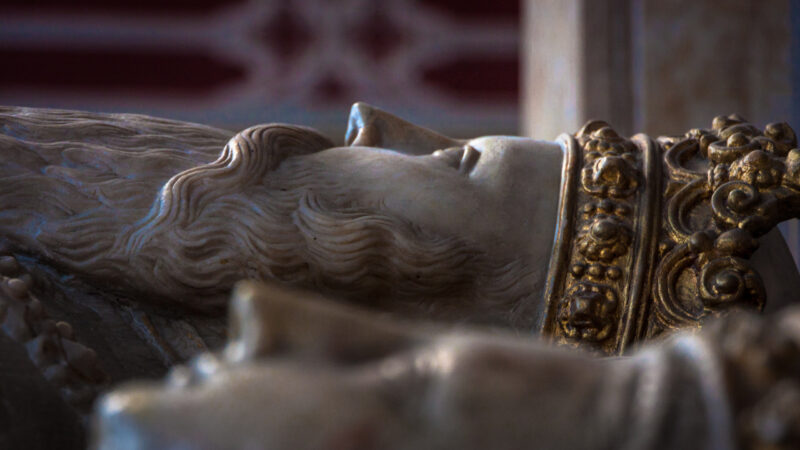 Detail of king’s head on his sarcophagi cover at the cathedral of Uppsala, Sweden.