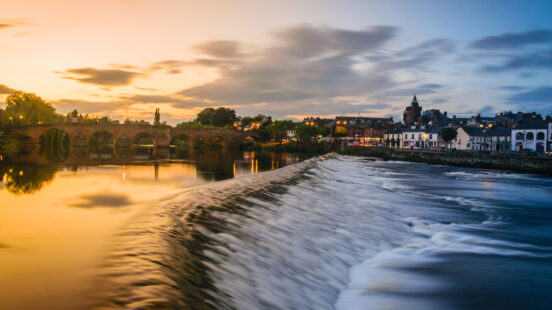 The River Nith and old bridge at Dumfries, Scotland.