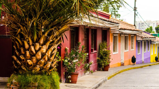 Detail scenic view of colorful houses in Santiago, Chile