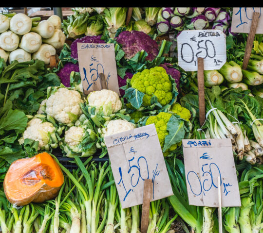 Vegetables on display at a market in Syracuse