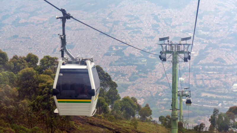 View of cable car high above Medellin, Colombia