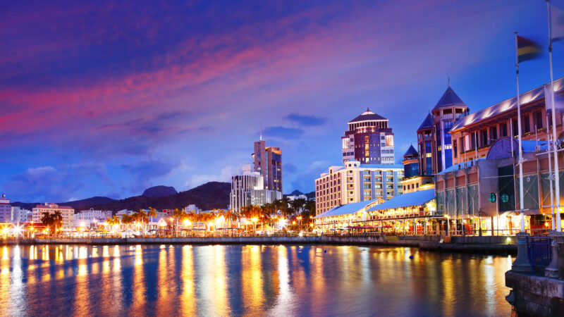 Watrefront in Port Louis by night, Mauritius