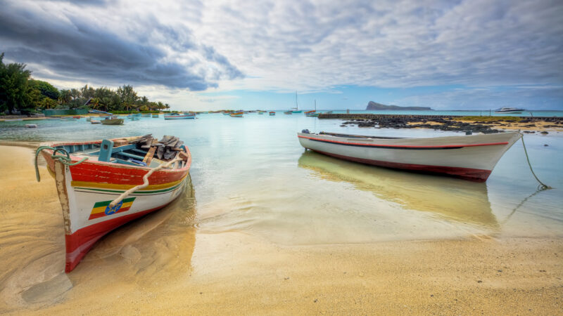 Peaceful coastal landscape with boats, Mauritius