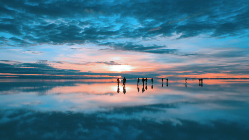 Sunrise at Uyuni Salt Flat in Bolivia.