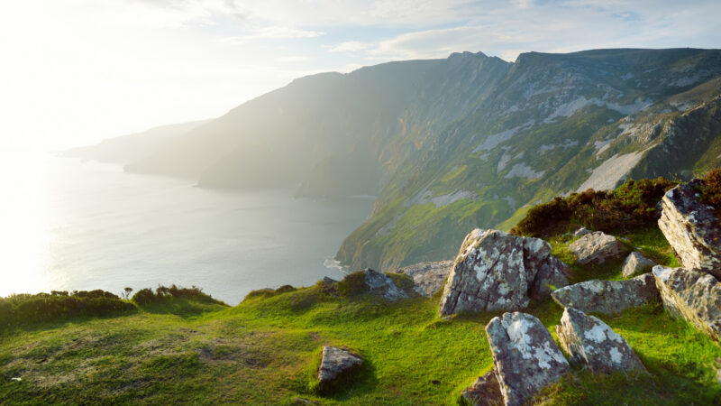 Slieve League, Irelands highest sea cliffs, located in south west Donegal along this magnificent costal driving route. One of the most popular stops at Wild Atlantic Way route, Co Donegal, Ireland.