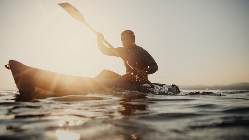 Silhouette of a canoeist