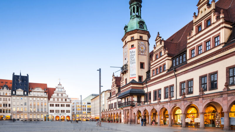 Old town hall in Leipzig, Germany illuminated at night