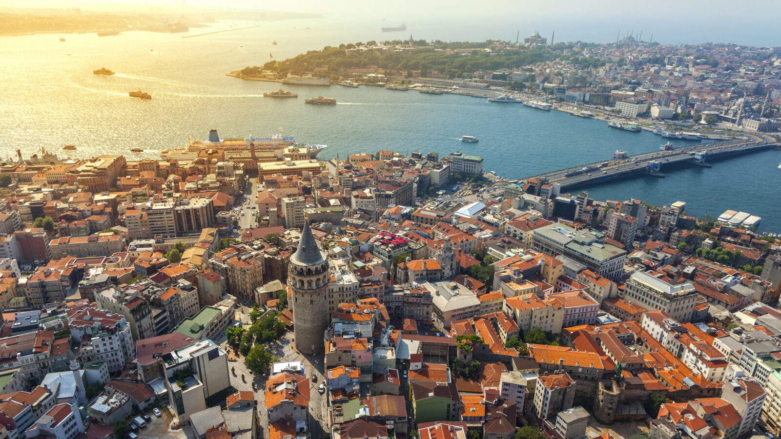 Istanbul views from Helicopter. Galata tower in İstanbul.