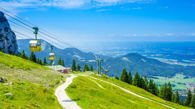 Yellow cable car at Kampenwand in Bavaria, Germany