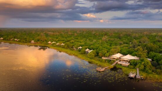 Duma Tau aerial view over river and lagoons
