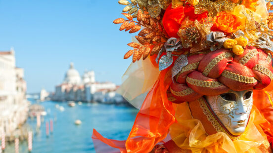 Portrait of a Beautiful mask in Venice, Italy.