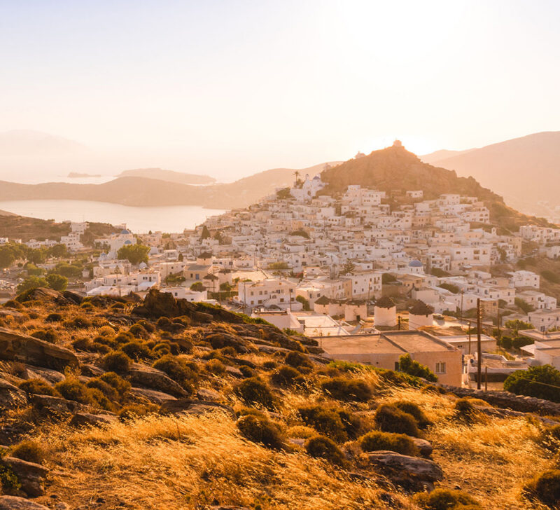 Luxury Greece Tours - View from a hill in Ios, Greece during sunset
