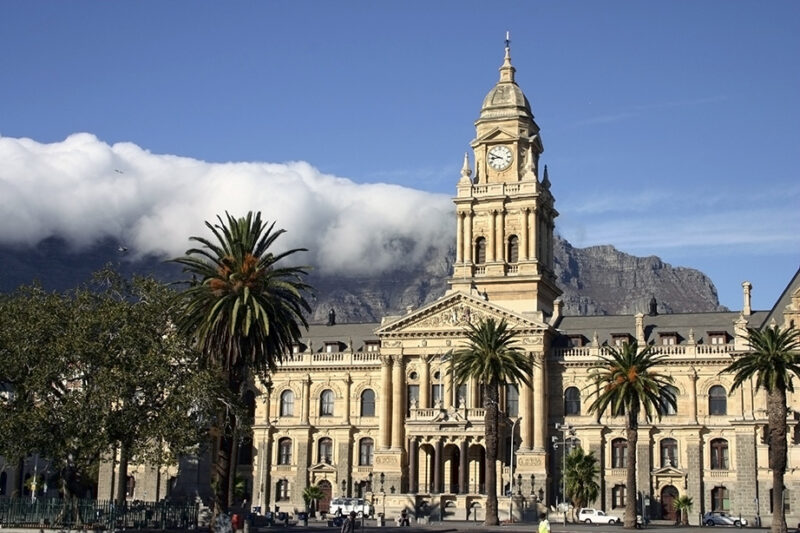The grand Cape Town City Hall building with its clock tower on luxury Cape Town trips.