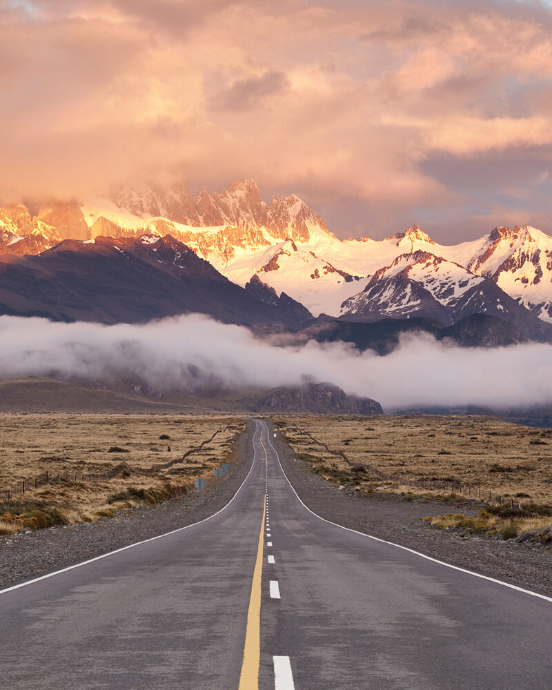 Cloudy sky over empty highway in Argentina Patagonia