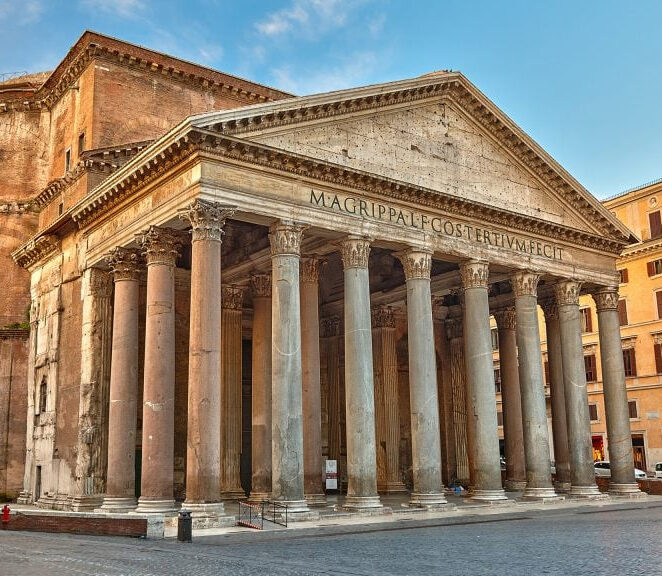 The outside of the Pantheon temple in Rome.