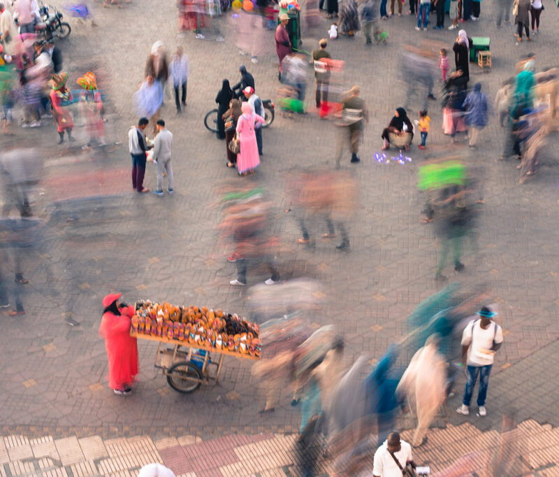 Blurred People at Market, Djemaa El Fna Square, Marrakech, Morocco