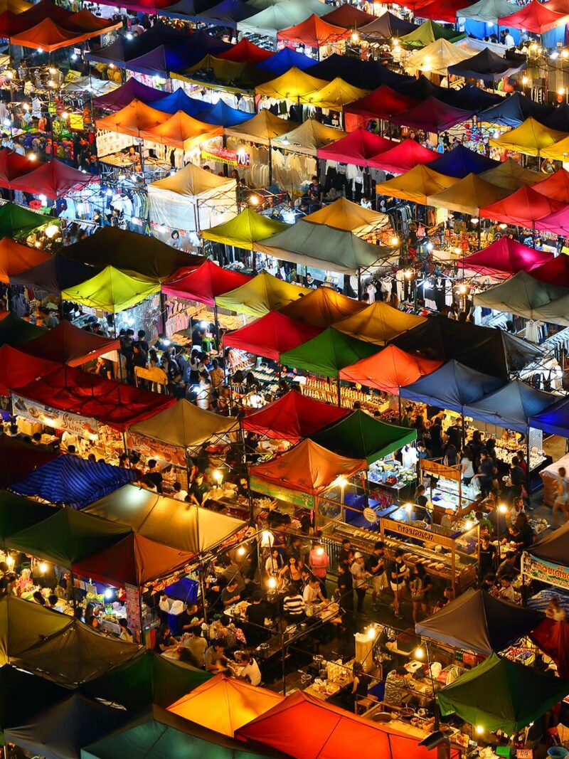 Ratchada Night Market in Bangkok Ariel shot on a luxury Asia tour