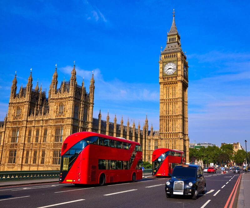 Big Ben Clock Tower and London Bus at England