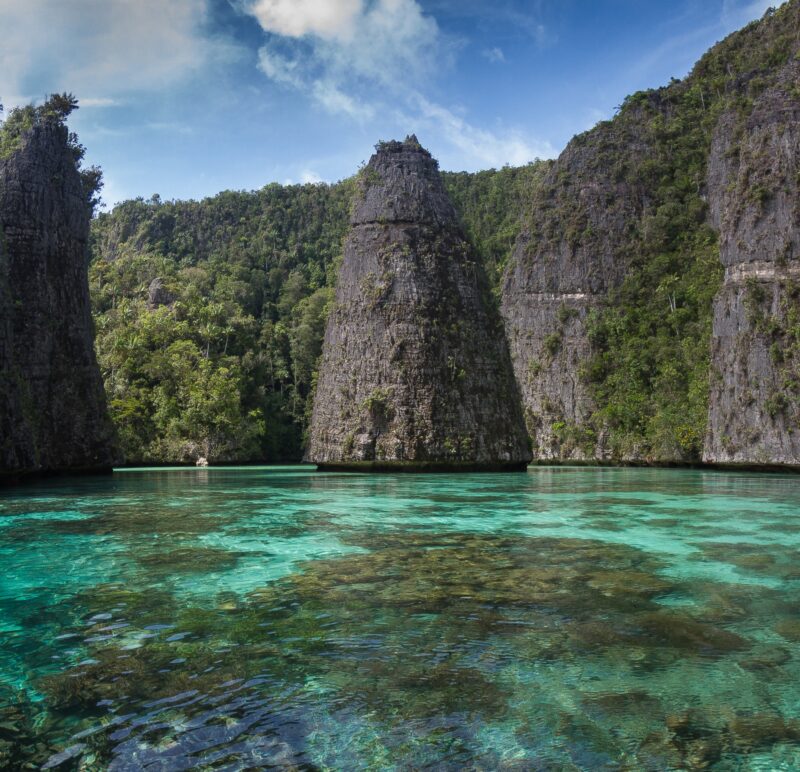 The secret lagoon inside Balbulol island in Misool area at south of Raja Ampat.