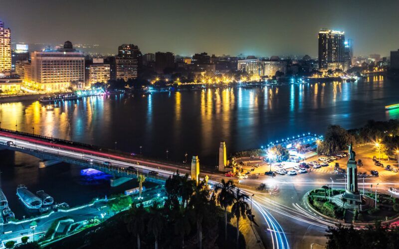 Aerial view of the city of Cairo along the Nile river